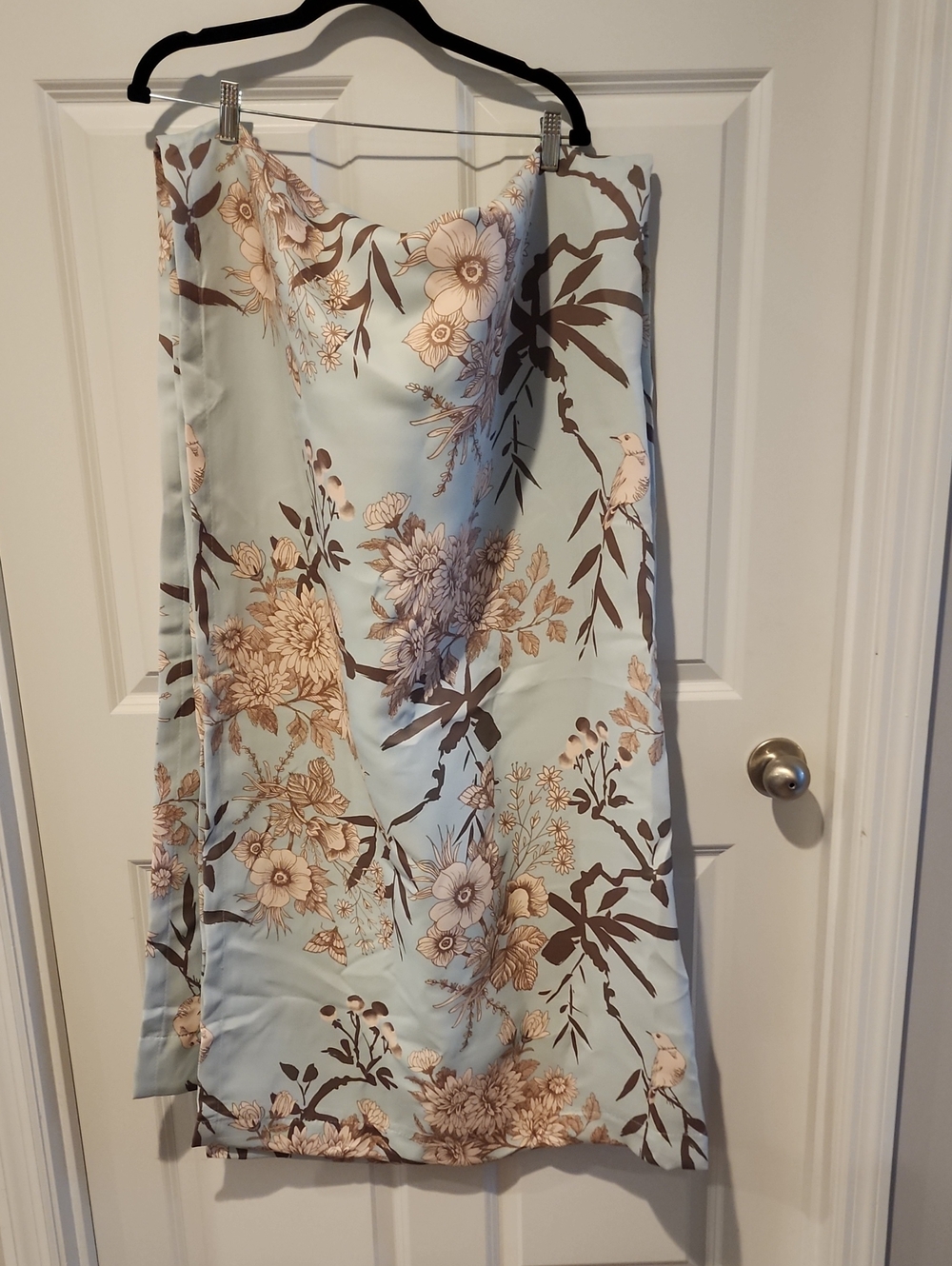 2, 52x84 Curtain Panels. Light Blue, Taupe Floral